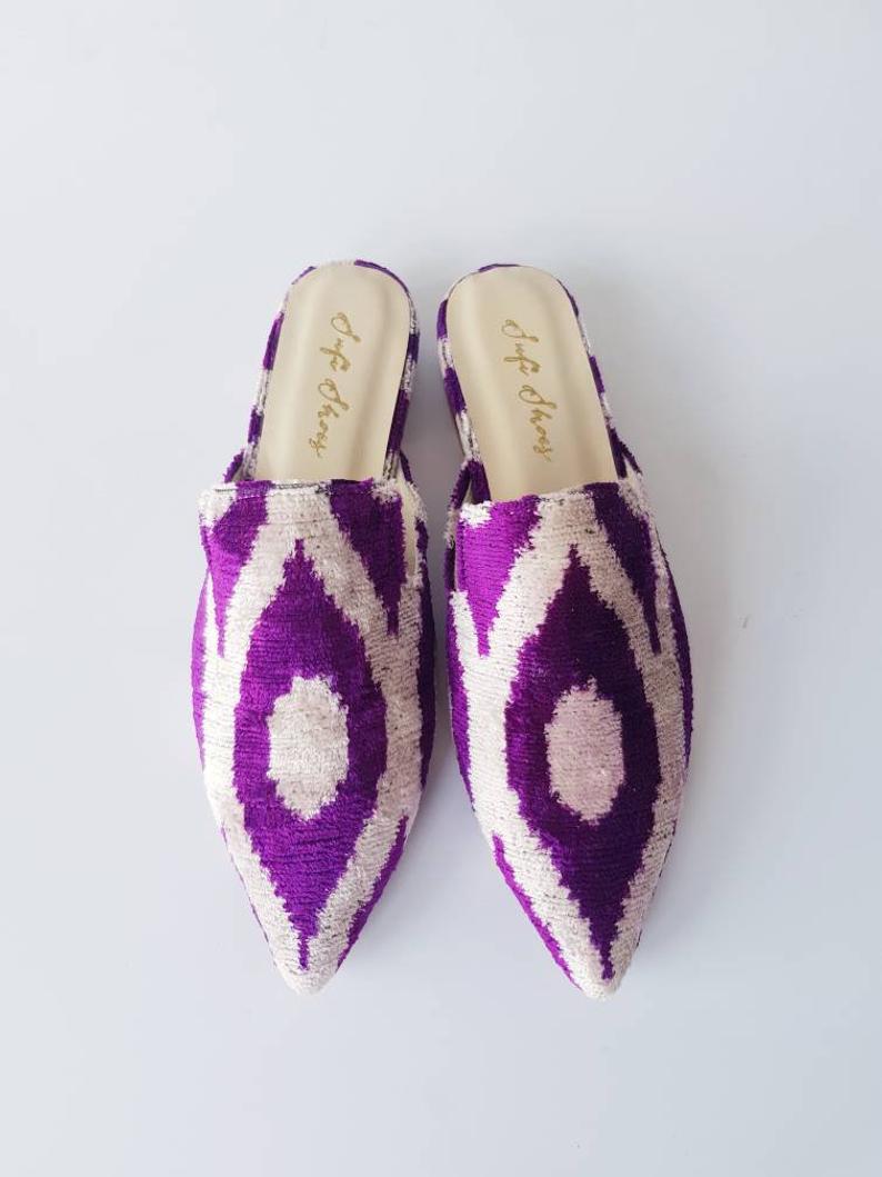 Schoenen damesschoenen Klompen & Muilen 38 euro maat Handgemaakte Pointed Mule schoenen voor Dames Ikat Silk Velvet schoenen 